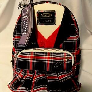 Loungefly Red and Black Plaid Backpack with Phone Charm